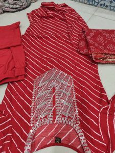 Red Bandhani Kurta Set