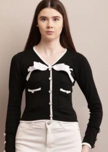 Chic Black Cardigan with Bow Detail