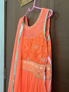 Set Of 3-Ethenic Anarkali Padded Gown,Dupatta,pant