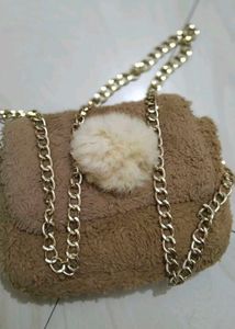 Cute Brown Fuzzy Pom-Pom Chain Bag