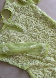 Lime Green Embroidered Kurti Set