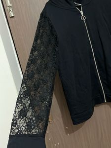 DEFACTO BRANDED COTTON JACKET Lace Sleeve Hoodie