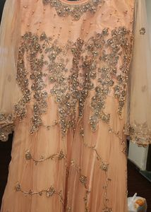 Peach Party Wear Gown Zari And Pearl Work