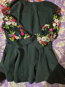 Shein Black Floral Peplum Top