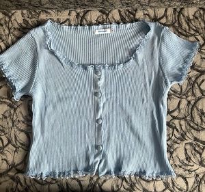 RIBBED+LACE BUTTON UP TOP