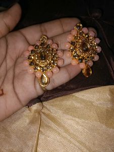 Elegant Peach & Gold Statement Earrings