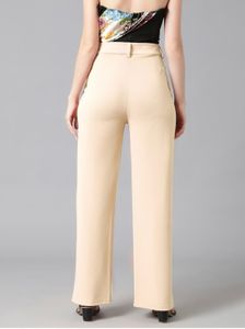 Beige Wide Leg Trousers