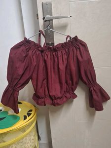 Burgundy Off-Shoulder Ruffle Top
