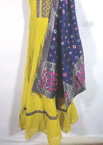 Lime Green Embroidery Dress 3set Dupatta With Pant