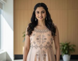 Elegant Peach Embroidered Dress