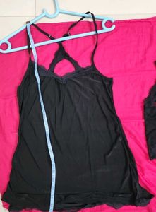Black Satin &amp; Lace Camisole Set