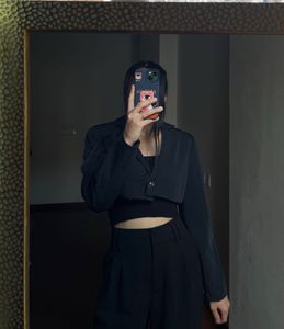 Navy Blue Petite Cropped Blazer