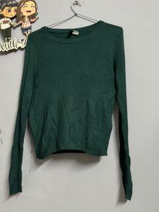 H&amp;M Green Ribbed Long Sleeve Top