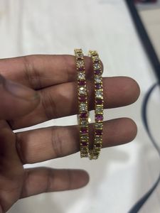 Elegant Gold-Plated Bangles with Gemstones