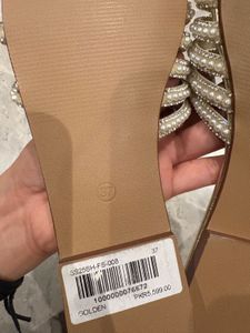 Sparkly Gold Embellished Slides With Pearls.