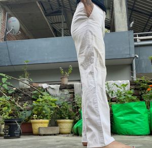 Beige Straight Leg Linen Pants