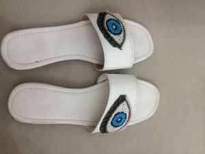 White 'Evil Eye' Embellished Slides