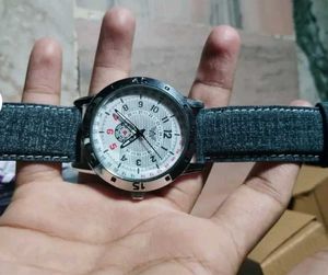 Stylish Silver &amp; Denim Accent Watch
