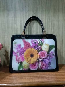 Hand Bag With 3 D Flowers
