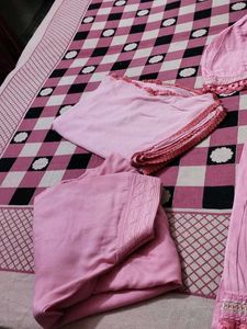 Pink Embroidered Kurti With Purse Free
