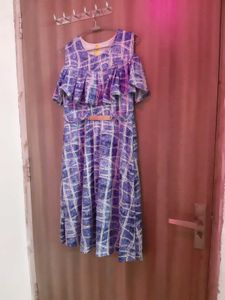 Blue Plaid Cold Shoulder Dress