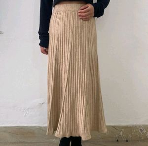 Beige Ribbed Knit Skirt