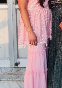 Pink Peplum Dress With Palazzo