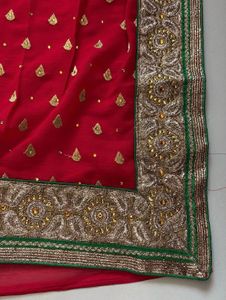 Red &amp; Gold Embroidered Saree