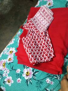 Red Embroidered Dress Material