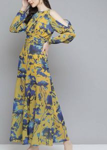 Floral Print Cold Shoulder Maxi Dress