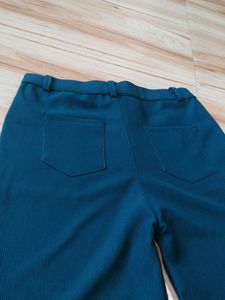 Teal Ribbed Wide Leg Pants/Trousers