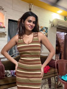 Striped Knit Midi Dress