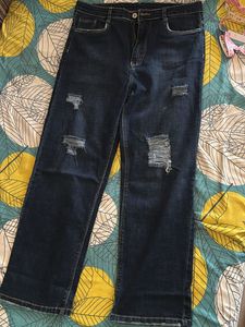 Blue Colour Ripped Denim