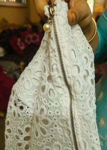 Cut-work White Floral Top With Organza Detailing