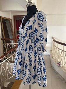 Blue &amp; White Print Dress ₹600 Sale ⚡️⚡️