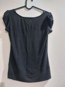 Black Stretch Top With satin Detailing