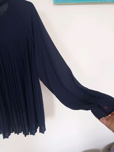 Navy Blue Pleated Blouse