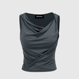 Grey Tank Top With One Side Twisted Sleeve