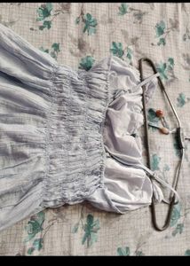blue gathered dress