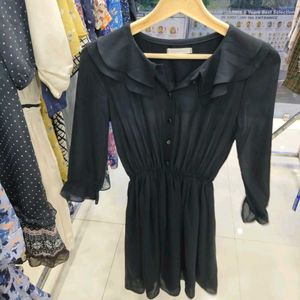 Black Ruffle Collar Mini Dress