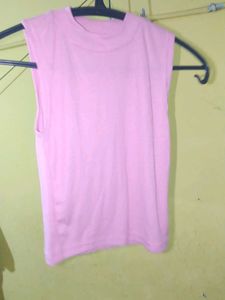 Cute Pink Sleeveless Mock Neck Top