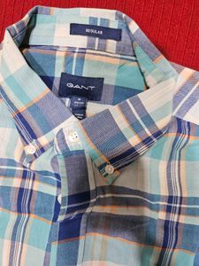 Gant Men’s Blue &amp; White Checked Shirt – Size M