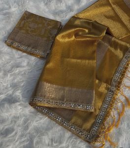 Pure Tissue Silk Golden Saree with Blouse Piece