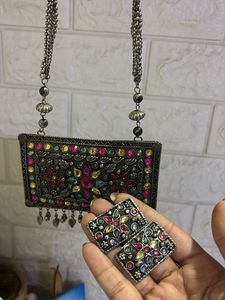 Oxidized Silver Floral Gemstone Statement Necklace