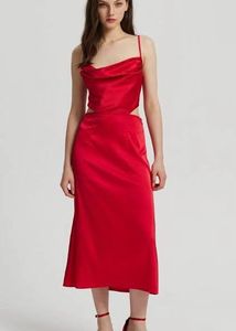 Urbanic Red Cowl Neck Cutout Dress