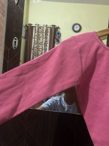 Pink Long Sleeve Crop Top