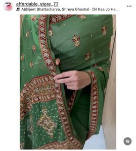 The Zardozi &amp; Crystal Booti Emerald handwork Saree
