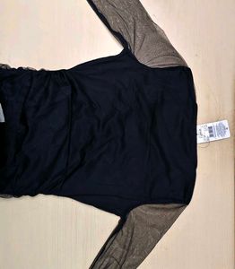 Deep V-Neck Mesh Sleeve Dress