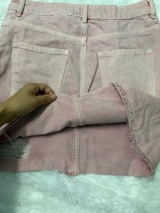H&amp;M Pink Denim Distressed Skirt
