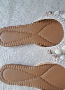 Pearl &amp; Shell Embellished Slides